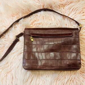 Vintage Genuine Leather Crocodile Embossed Crossbody Bag